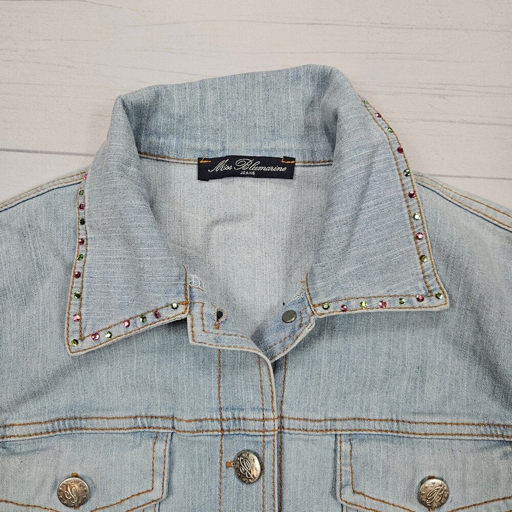 Y2k Miss Blumarine Denim Jacket Euro Rhinestone Light Wash - Small - Picture 5 of 9